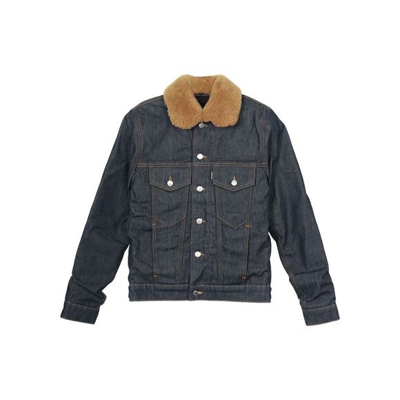 Sandro Paris Shearling Trucker Jacket in Blue Cotton Denim